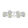 Angara Oval Opal Halo Open Circle Link Bracelet In White Gold/milky With Medium Play Of Colour