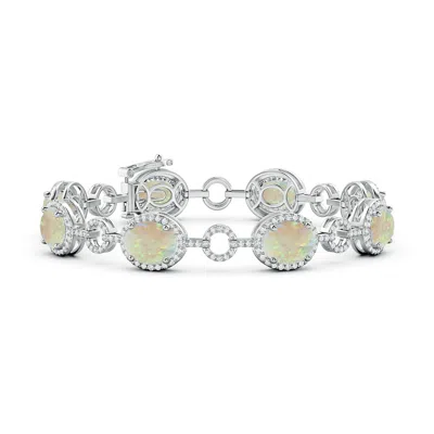 Angara Oval Opal Halo Open Circle Link Bracelet In Metallic