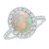 Angara Oval Opal Halo Ring With Diamond Accents In White Gold/milky With High Play Of Colour