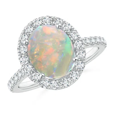 Angara Oval Opal Halo Ring With Diamond Accents In Multi