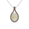 Angara Oval Opal Loop Pendant With Coffee & White Diamonds In White Gold/milky With Medium Play Of Colour
