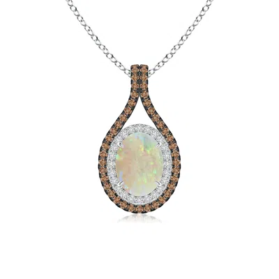 Angara Oval Opal Loop Pendant With Coffee & White Diamonds In Green