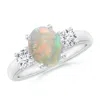 Angara Oval Opal Ring With Diamond Accents In Platinum/milky With High Play Of Colour