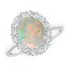 Angara Oval Opal Ring With Floral Diamond Halo In White Gold/milky With High Play Of Colour