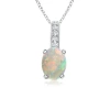 Angara Oval Opal Solitaire Pendant With Diamond Bale In Platinum/milky With High Play Of Colour