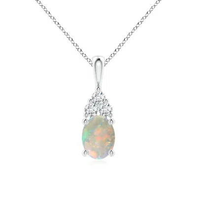Angara Oval Opal Solitaire Pendant With Trio Diamond In Burgundy