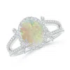 Angara Oval Opal Split Shank Cocktail Ring With Diamonds In White Gold/milky With Medium Play Of Colour