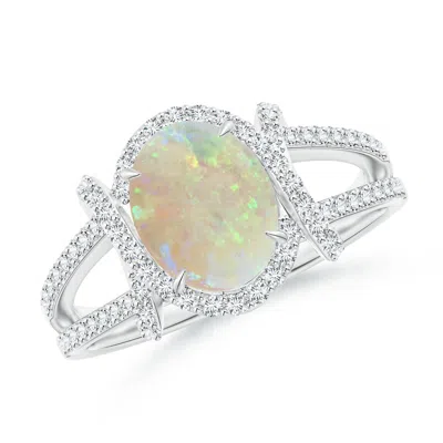 Angara Oval Opal Split Shank Cocktail Ring With Diamonds In Metallic