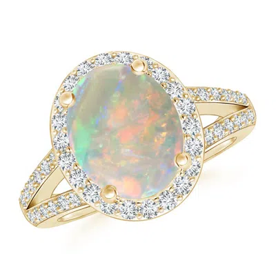 Angara Oval Opal Split Shank Halo Ring In Gold