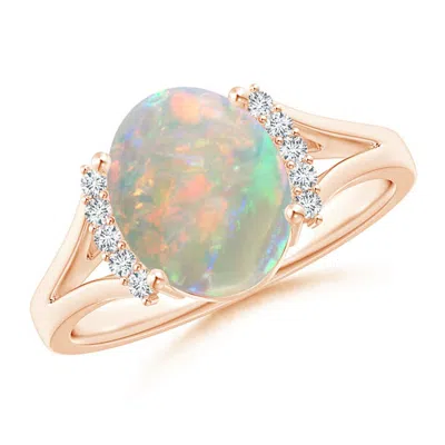 Angara Oval Opal Split Shank Ring With Diamond Collar In Gold