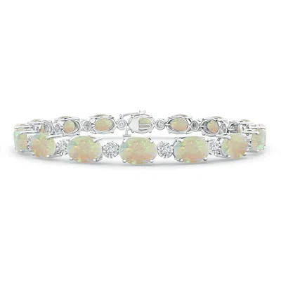 Angara Oval Opal Stackable Bracelet With Illusion Diamonds In Metallic