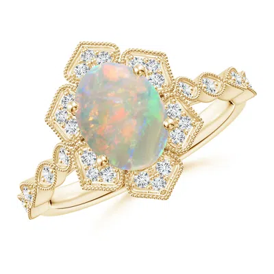 Angara Oval Opal Trillium Floral Shank Ring In Gold