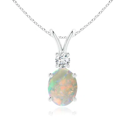 Angara Oval Opal V-bale Pendant With Diamond Accent In Metallic