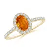 Angara Oval Orange Sapphire Halo Ring With Diamond Accents In Yellow Gold/deep Orange