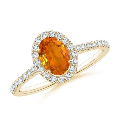 Angara Oval Orange Sapphire Halo Ring With Diamond Accents In Gold
