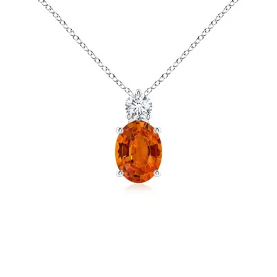 Angara Oval Orange Sapphire Solitaire Pendant With Diamond In Metallic