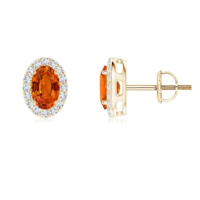 Angara Oval Orange Sapphire Studs With Diamond Halo