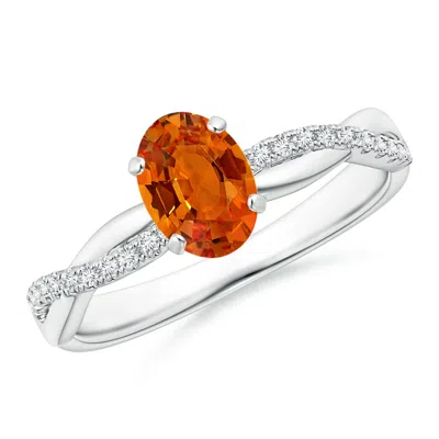 Angara Oval Orange Sapphire Twist Shank Ring With Diamonds In Metallic