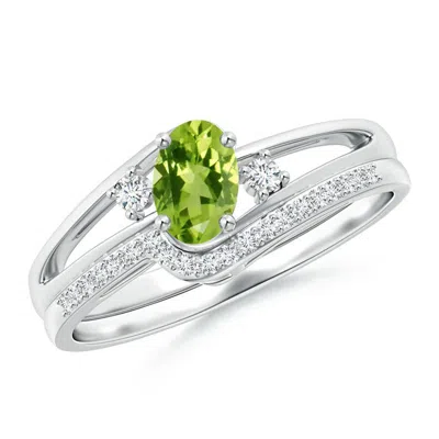 Angara Oval Peridot And Diamond Bridal Set In Green
