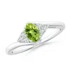 Angara Oval Peridot Bypass Ring With Trio Diamond Accents In White Gold/yellowish Green