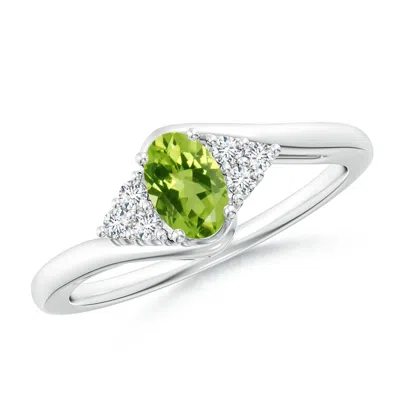 Angara Oval Peridot Bypass Ring With Trio Diamond Accents In Metallic