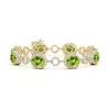 Angara Oval Peridot Halo Open Circle Link Bracelet In Yellow Gold/yellowish Green