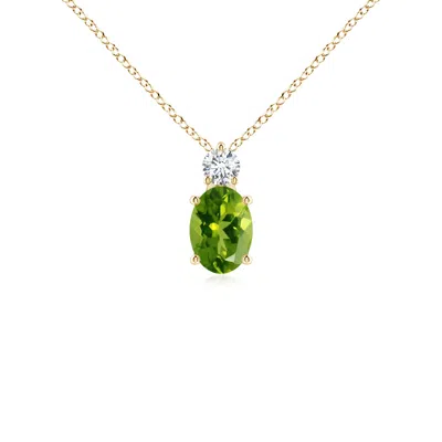 Angara Oval Peridot Solitaire Pendant With Diamond In Gold