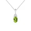 Angara Oval Peridot Solitaire Pendant With Trio Diamond