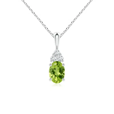 Angara Oval Peridot Solitaire Pendant With Trio Diamond