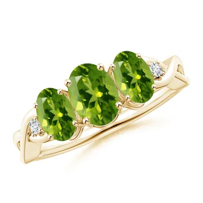 Angara Oval Peridot Three Stone Criss-cross Ring In Gold