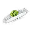 Angara Oval Peridot Vintage Style Ring With Diamond Accents In White Gold/yellowish Green