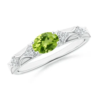 Angara Oval Peridot Vintage Style Ring With Diamond Accents In Metallic