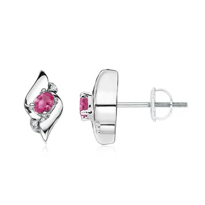 Angara Oval Pink Sapphire And Diamond Shell Stud Earrings