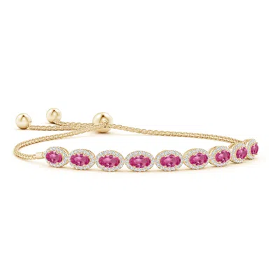 Angara Oval Pink Sapphire Bolo Bracelet With Diamond Halo In Gold
