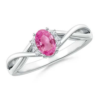 Angara Oval Pink Sapphire Crossover Ring With Diamond Accents