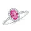 Angara Oval Pink Sapphire Halo Ring With Diamond Accents In White Gold/medium Pink