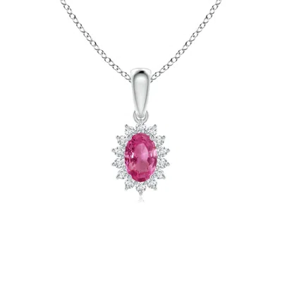 Angara Oval Pink Sapphire Pendant With Floral Diamond Halo In Metallic