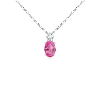Angara Oval Pink Sapphire Solitaire Pendant With Diamond In Gold
