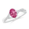 Angara Oval Pink Sapphire Split Shank Ring With Diamond Accents In White Gold/rich Pink