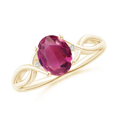 Angara Oval Pink Tourmaline Criss Cross Ring With Diamond Accents