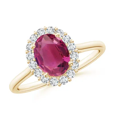 Angara Oval Pink Tourmaline Ring With Floral Diamond Halo In Gold