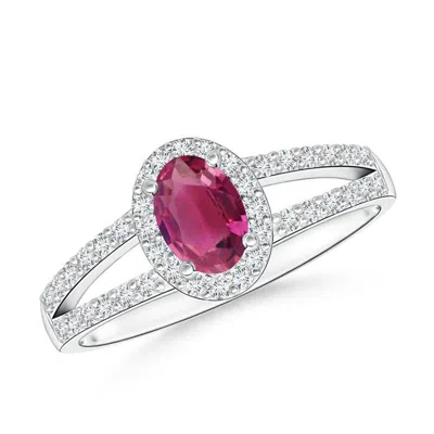 Angara Oval Pink Tourmaline Split Shank Halo Ring In Metallic