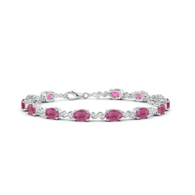 Angara Oval Pink Tourmaline Swirl Bracelet With Bezel Diamonds In Metallic