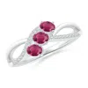 Angara Oval Pink Tourmaline Three Stone Bypass Ring With Diamonds In White Gold/rich Pink