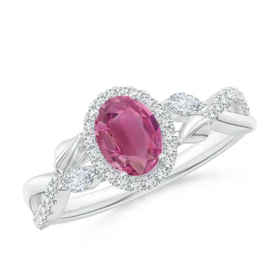 Angara Oval Pink Tourmaline Twisted Vine Ring With Diamond Halo In Metallic