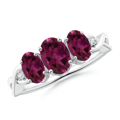 Angara Oval Rhodolite Three Stone Criss-cross Ring In Metallic