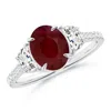 Angara Oval Ruby And Diamond 3 Stone Ring (gia Certified Ruby) In White Gold/medium Pinkish Red