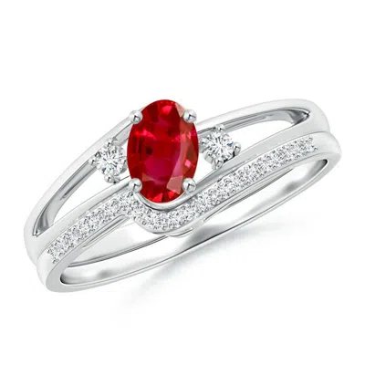 Angara Oval Ruby And Diamond Bridal Set In Red