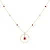 Angara Oval Ruby And Diamond Halo Geometric Necklace In Yellow Gold/medium Red