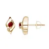 Angara Oval Ruby And Diamond Shell Stud Earrings In Yellow Gold/deep Rich Red